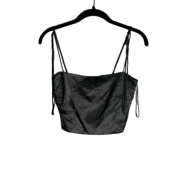 Zara Black Cropped Strappy Top With Smocked Back Size Medium - Picture 1 of 7